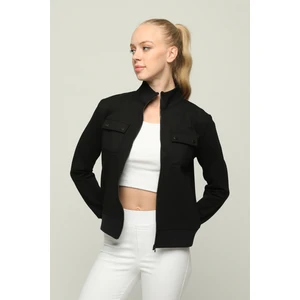 Owut Collection Kadın Cep Detaylı Fermuarlı Çelik Interlok Kumaş Çeket