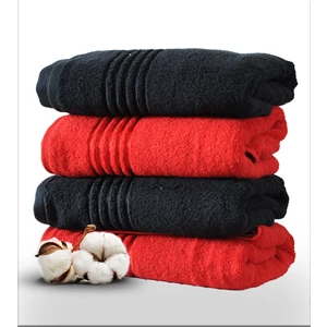 (4 Adet ) El Yüz Havlusu 50X90 cm % 100 Pamuk Kırmızı Siyah