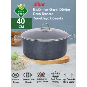 Sanayi Tipi Granit Döküm Büyük Boy Derin Tencere Lokanta Boy 40 cm