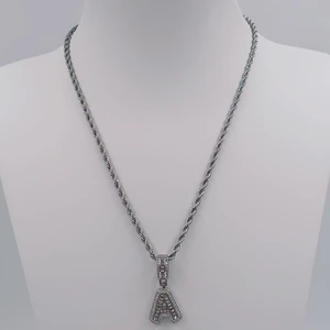 Çelik Silver Zirkon Taşlı Orta Boy Harf Kolye - A Harfi 45 cm