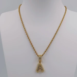 Çelik Gold Zirkon Taşlı Orta Boy Harf Kolye - A Harfi 45 cm