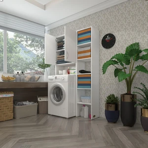 Kenz Life  Çamaşır Makinesi Dolabı Sinemmaks Byz 180*096*30 Banyo Kapaklı Arkalıklı Raflı