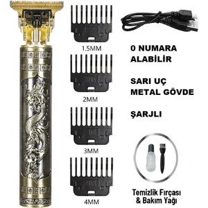 Home Dekor Hediye Şarjlı Gold Ejderha Motifli T Jiletli Saç Sakal Kesme Traş Makinası Sıfır Kesim Imkanı Traş Makinası