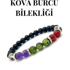 Doğaltaş - Kova Burcu Bileklik - Ametist - Yeşim Taşı - Akik - Kristal Kuvars - Doğaltaş Bileklik