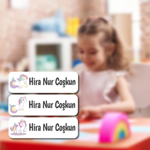 Kişiye Özel Okul Etiket Seti - 180 Adet - Kokusuz Ekolojik Mürekkep Pvc Etiket Sticker-Unicorn Model