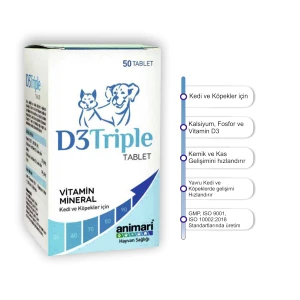 D3 Triple 50 Tablet Kedi ve Köpekler Için Vitamin D3  Kalsiyum ve Fosfor