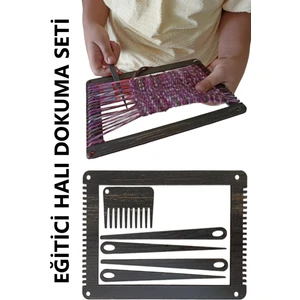 Eğitici Oyuncak Ahşap Halı Örme Seti Montessori El Göz Koordinasyonu Kas Gelişimi 3+ Yaş