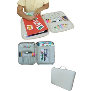 Kalemlikli Çocuk Aktivite Çizim Çantası Etkinlik Boyama Çantası Defter Gözlü Şeffaf Bölmeli