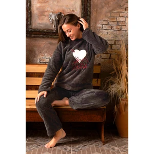 Tam Peluş Kışlık Kadın Pijama Takımı- Polar Yılbaşı Pijaması