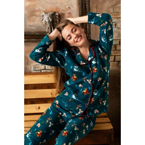 Kışlık Yılbaşı Desenli Kadın Gömlek Polar Pijama Takımı
