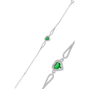 Söğütlü Silver Gümüş Rodyumlu Yeşil Taşlı Pırlanta Modeli Kalp Bileklik SGTL12272YESIL