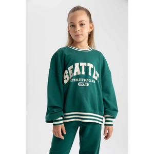 Kız Çocuk Oversize Geniş Kalıp Bisiklet Yaka Baskılı Sweatshirt A5981A823AU