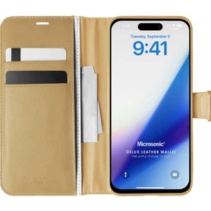 Apple iPhone 15 Plus Kılıf Delux Leather Wallet Gold