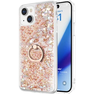 Apple iPhone 15 Kılıf Glitter Liquid Holder Gold