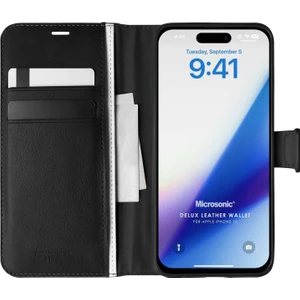 Apple iPhone 15 Kılıf Delux Leather Wallet Siyah