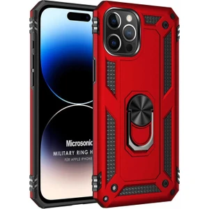 Apple iPhone 15 Pro Kılıf Military Ring Holder Kırmızı