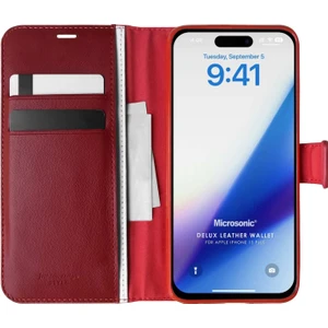 Apple iPhone 15 Plus Kılıf Delux Leather Wallet Kırmızı