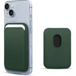 Apple iPhone 15 Plus Leather Wallet Magsafe Koyu Yeşil