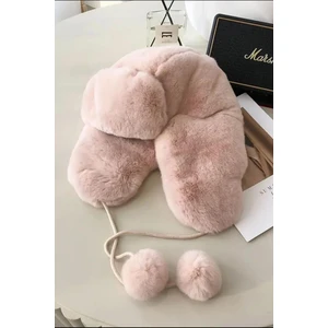 Soft Pembe Peluş Kulaklı Ponponlu Bere Şapka