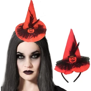 Halloween Tüllü Tüylü Balkabaklı Şapkalı Lüks Cadı Tacı Mega 1 Adet Turuncu Renk