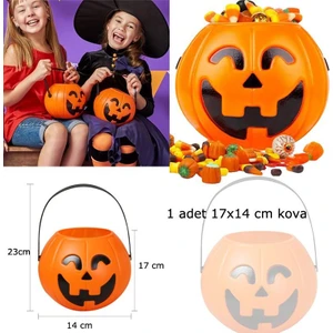 Halloween Saplı Balkabağı Plastik Şeker Toplama Kovası Büyük 17X14 cm 1 Adet