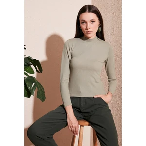 Fitilli Esnek Slim Fit Yarım Balıkçı Yaka Kazak Bayan Kazak 5865344