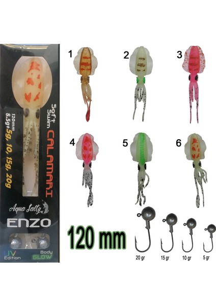 Silikon Ahtapot Aquasalty Enzo Soft Swim CALAMARI120MM + Jig Head Renk:02