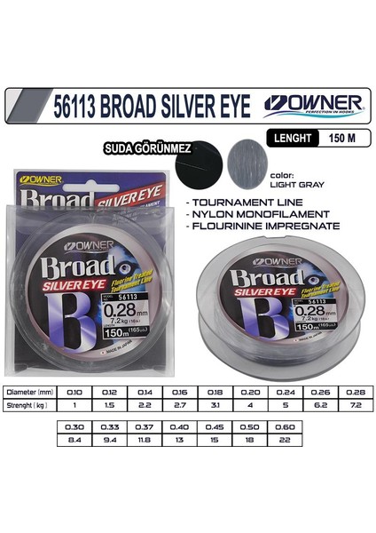 Süper Kalite Japon Misina Owner Broad Silver Eye 150M Light Grey 0,20MM