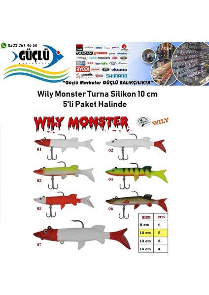 Turna Silikonu 10 cm Wily Monster 5’li Paket Renk:4