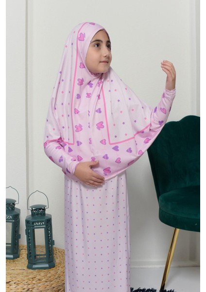 Çocuk Namaz Takımı Pratik Iki Parça Desenli Kollu Tak Çıkar Başörtülü Likralı Tesettür Elbise (6-12 Yaş) 901-0201 fırsatları