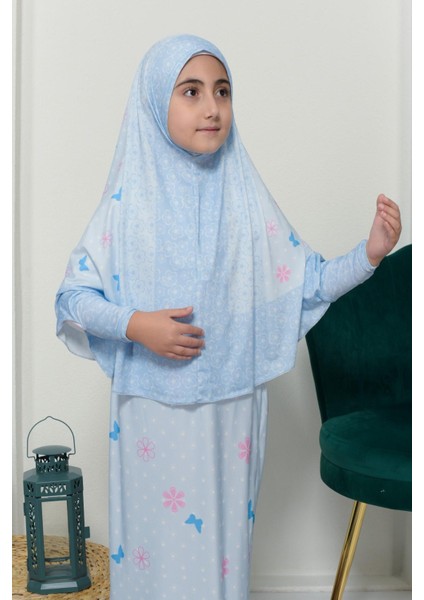 Çocuk Namaz Takımı Pratik Iki Parça Desenli Kollu Tak Çıkar Başörtülü Likralı Tesettür Elbise (6-12 Yaş) 901-0102 fırsatları