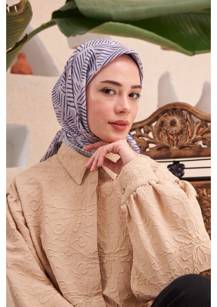 Ipekhan Çizgi Desen Soft Pamuk Viskon Eşarp Lila-Mor