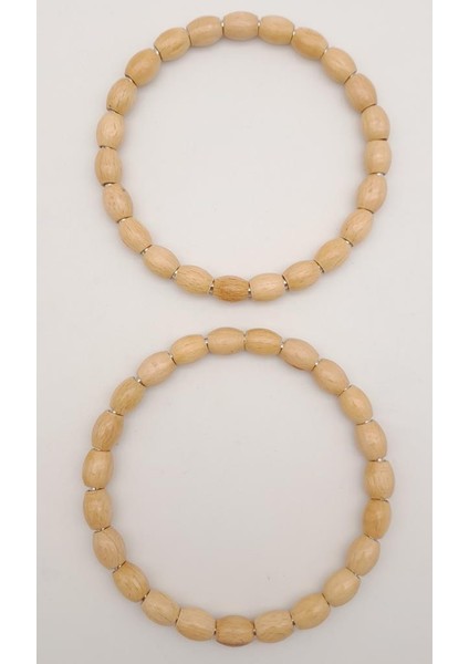 12 cm Oval Ahşap Boncuklu Bilezik Model Açık Ahşap Çift Sap modelleri