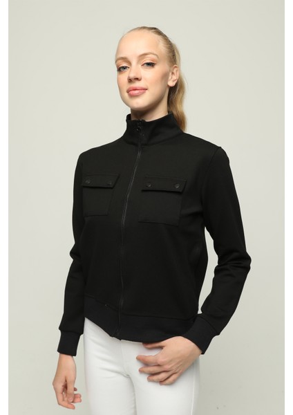 Kadın Cep Detaylı Fermuarlı Çelik Interlok Kumaş Çeket fırsatları