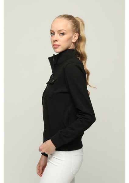 Kadın Cep Detaylı Fermuarlı Çelik Interlok Kumaş Çeket fırsatları