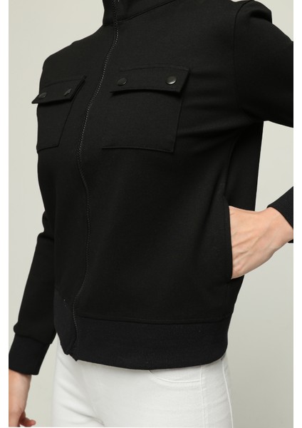 Kadın Cep Detaylı Fermuarlı Çelik Interlok Kumaş Çeket indirimleri