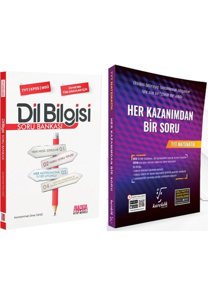 TYT Matematik Her Kazanımdan Bir Soru ve Akm Dil Bilgisi Soru Bankası Seti 2 Kitap