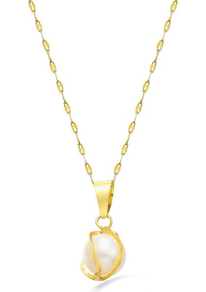 14 Ayar Altın Inci Kafesli Kalın Aynalı Zincir Kolye modelleri