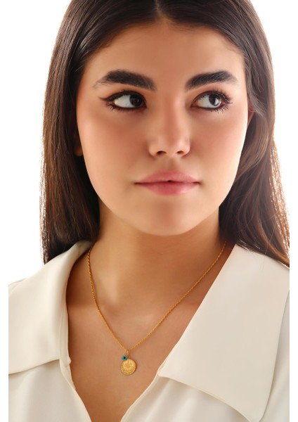 14 Ayar Altın Küçük Boy Tuğra Göz Halat Zincir Kolye modelleri