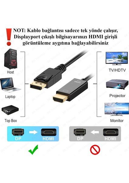 BK Teknoloji Yüksek Kalite 4K Displayport To HDMI Dönüştürücü Kablo - 1.8 Metre