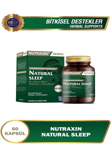 Natural Sleep 60 Kapsül Sarı Kantaron, Kediotu ve Passiflora İçeren Takviye Edici Gıda