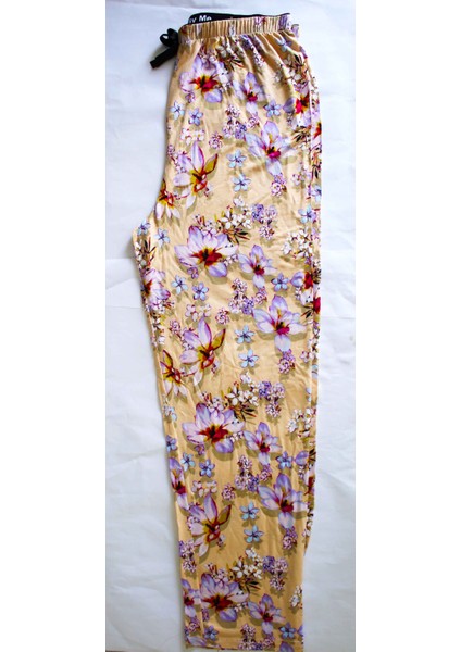 Büyük Beden Pembe Uzun Gül Desenli Pijama Altı Modal Kumaş