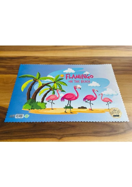 Gökkuşağı ve Flamingo Figürlü 4 Adet Özel Yıkanabilir Karışık Desen Renkli Okul Masa Beslenme Örtüsü Bezi