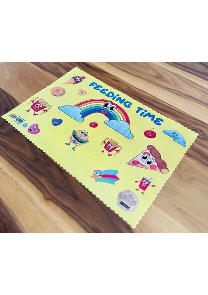 Gökkuşağı ve Flamingo Figürlü 4 Adet Özel Yıkanabilir Karışık Desen Renkli Okul Masa Beslenme Örtüsü Bezi