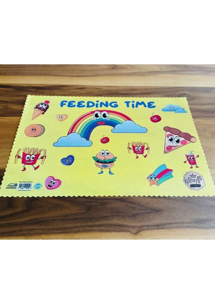Gökkuşağı ve Flamingo Figürlü 4 Adet Özel Yıkanabilir Karışık Desen Renkli Okul Masa Beslenme Örtüsü Bezi