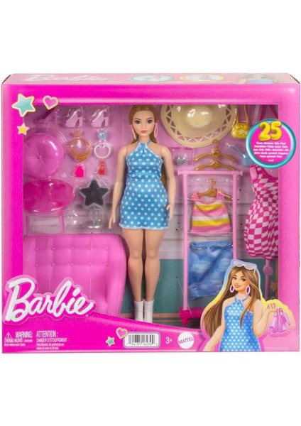 HPL78 Barbie'nin Kıyafet ve Aksesuar Askısı Oyun Seti