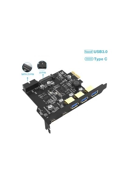 4721 Pci-E Express USB 3.0 Type C 3.2 Çoklayıcı Riser Kart