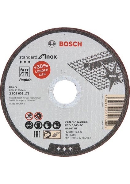 125*1,0mm Standard for Inox Kesici Taş 10'lu