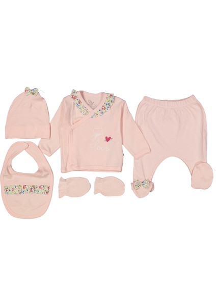 Love Kız Bebek Yakası Fırfırlı 5 Parça Somon Renk Takım 229541