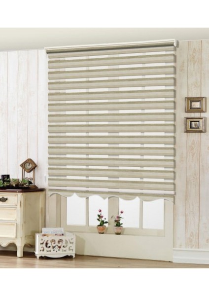 Lux Bambu Renk Geçişli Zebra Stor Perde Alüminyum Kasalı Yüksek Kaliteli - Krem, Kahve